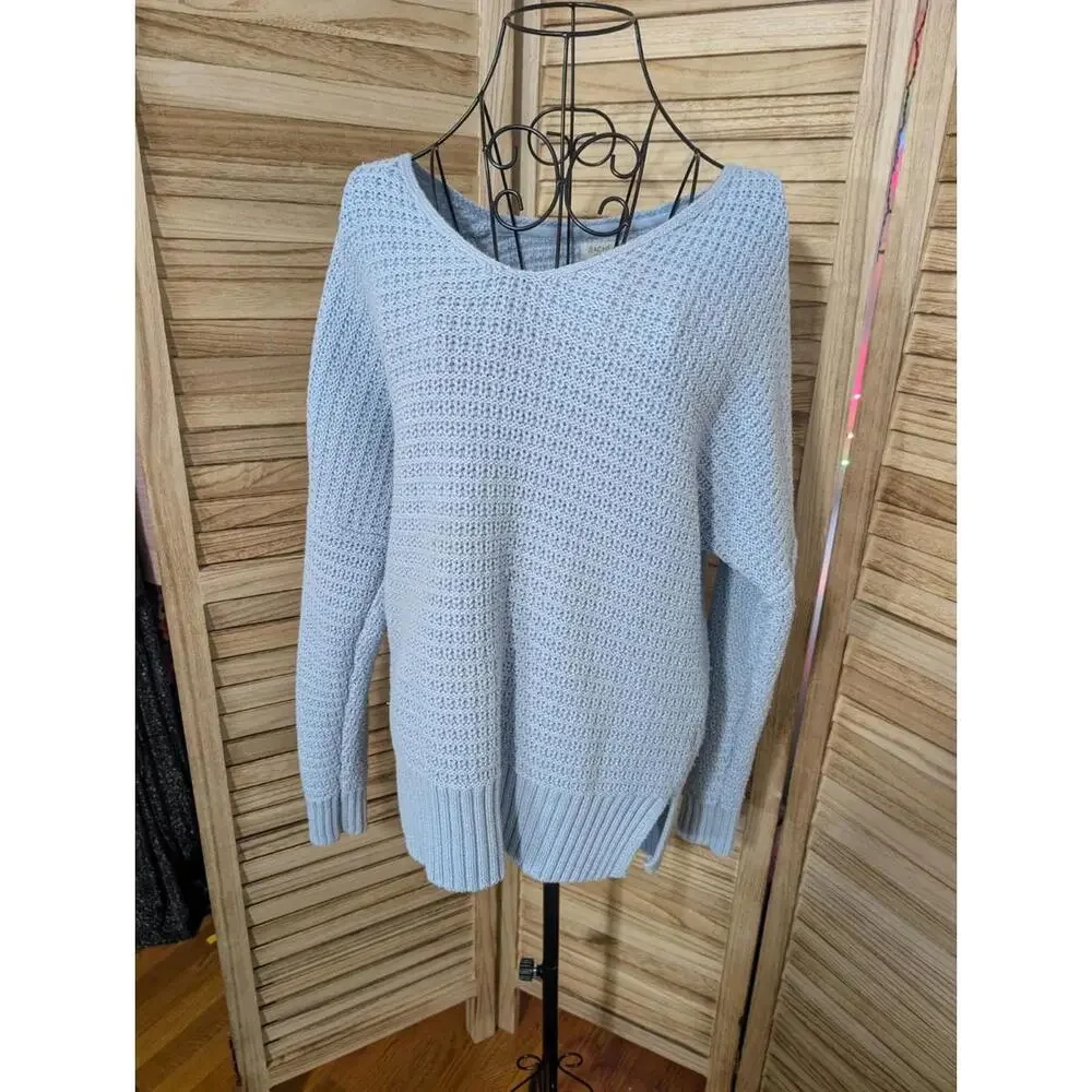 Rachel Zoe  Sweater Womens Large Blue‎ Crochet Knit Long Sleeve %60 Cotton Blend